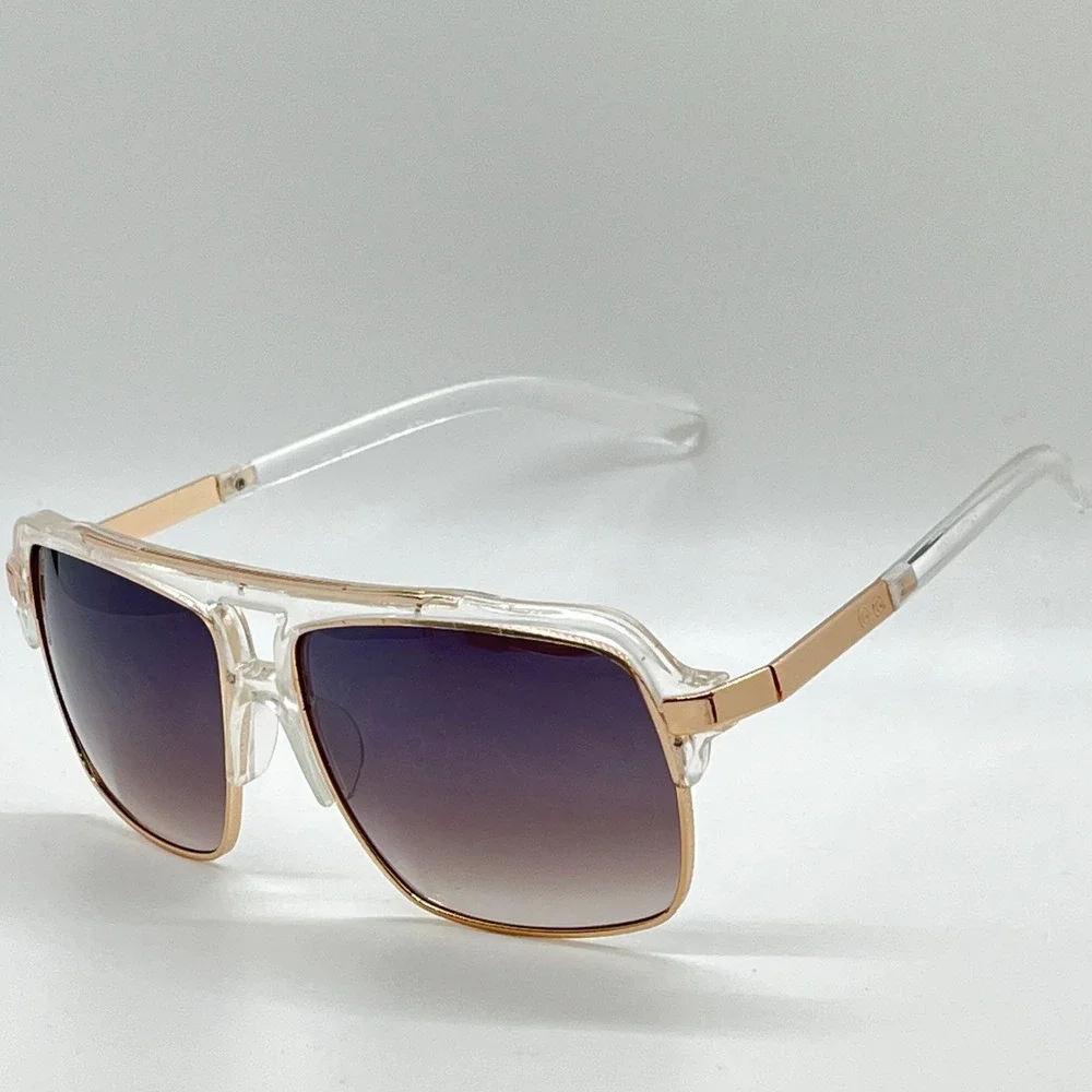 Men Sunglasses Clear Frame Gold Accents Men's‎ Fashion Sun Glasses Trendy Design